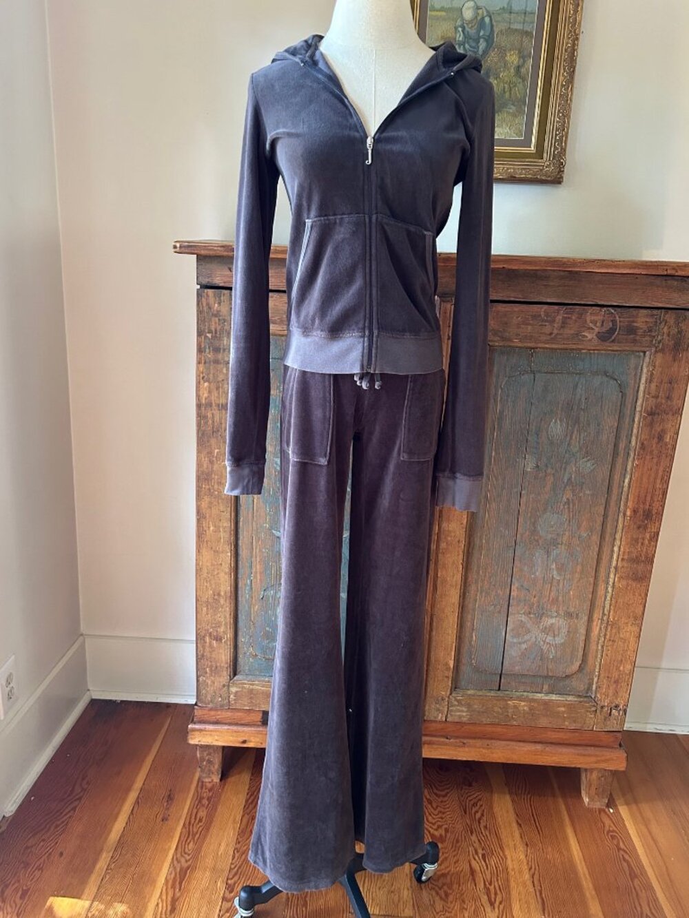 Vintage Y2K Juicy Couture Grey Velvet Track Suit Set